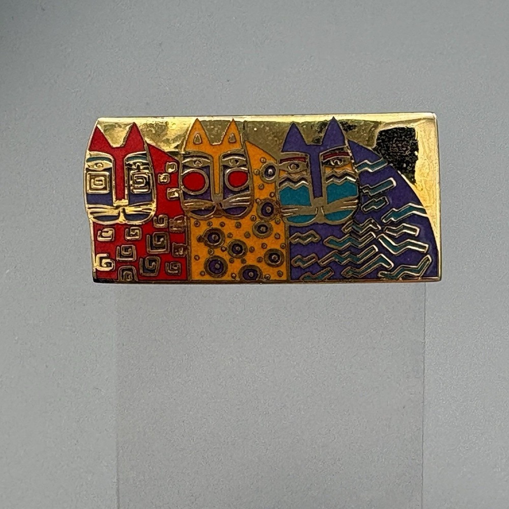 Laurel Burch Pin Wild Cats Feline Brooch Pin Cat Trio Cloisonne Enamel Statement